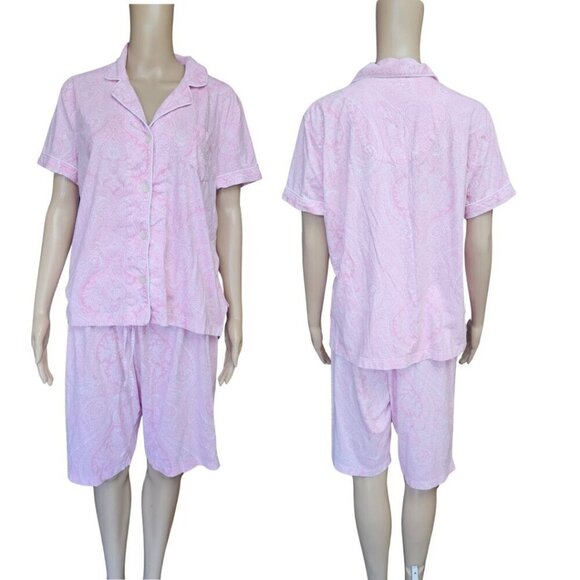Laure Ralph Lauren Paisley Cotton Button Front Short Pajamas Large